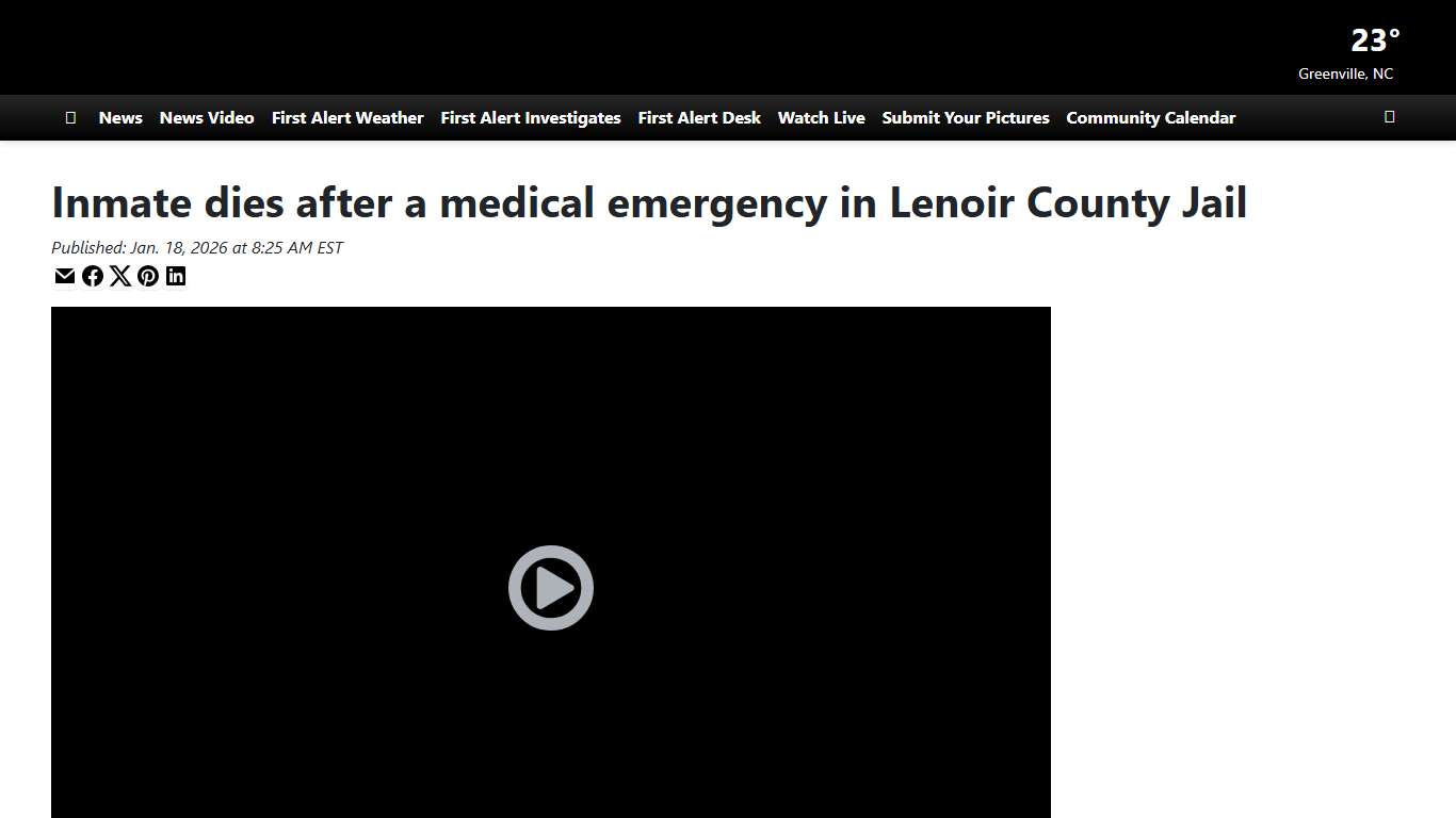 Inmate dies after a medical emergency in Lenoir County Jail